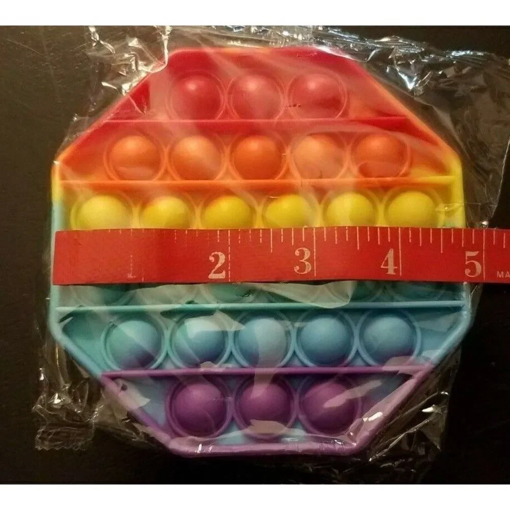 Fidget Toy Octagon Shape Stop Sign Push Pop Bubble Rainbow Silicone Sensory